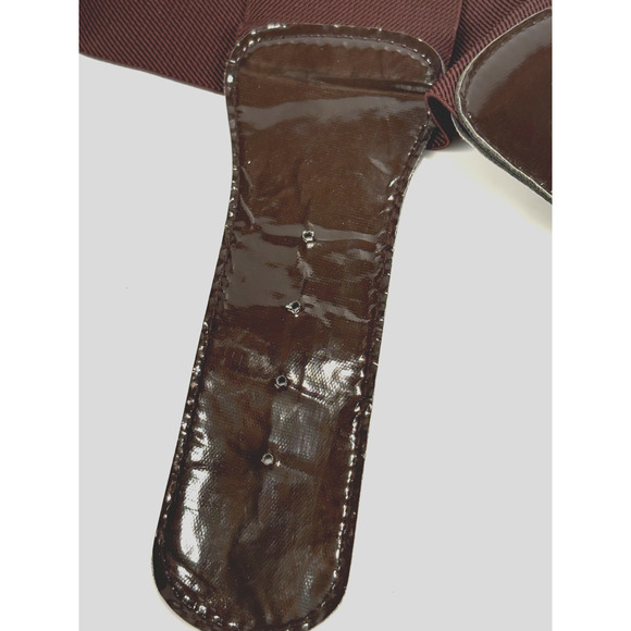 Vintage 80s 90s Elastic Wide Cinch Belt Brown Buckle Stretch Retro Statement - Picture 4 of 7